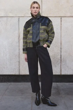 Manteau Court En Tweed De Laine Et Synthétiquecuir