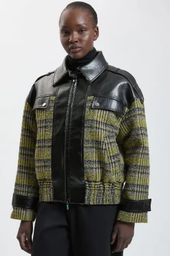 Manteau Court En Tweed De Laine Et Synthétiquecuir