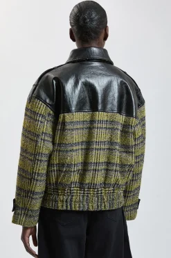 Manteau Court En Tweed De Laine Et Synthétiquecuir
