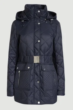 KarenMillen Manteau Court Matelassé Losange avec Ceinture<Femme Manteaux Et Vestes D’Automne|Vestes & Manteaux