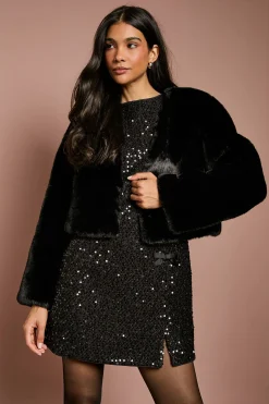 Manteau Court Noir d'Occasion Bord à Bord en synthétique