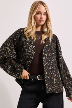 Manteau Court Sans Col à Imprimé Animal