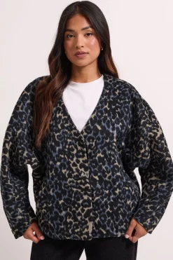 Manteau Court sans Col à Imprimé Animal Petite