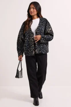 Manteau Court sans Col à Imprimé Animal Petite