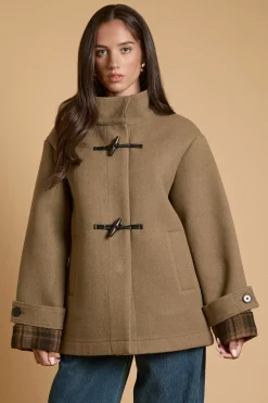 Manteau Court Style Duffel-coat Avec Détail De Revers Aux Poignets