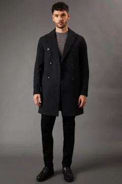 Manteau Croisé Anthracite en Mélange de Laine