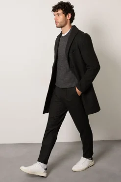 Manteau Croisé Anthracite en Mélange de Laine
