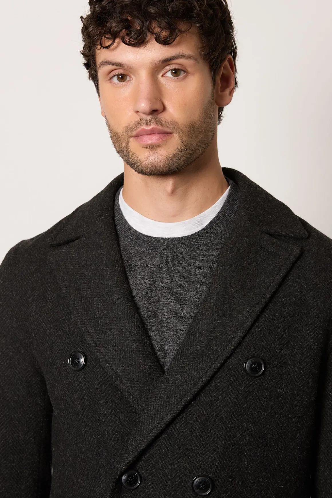 Manteau Croisé Anthracite en Mélange de Laine