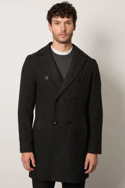 Manteau Croisé Anthracite en Mélange de Laine