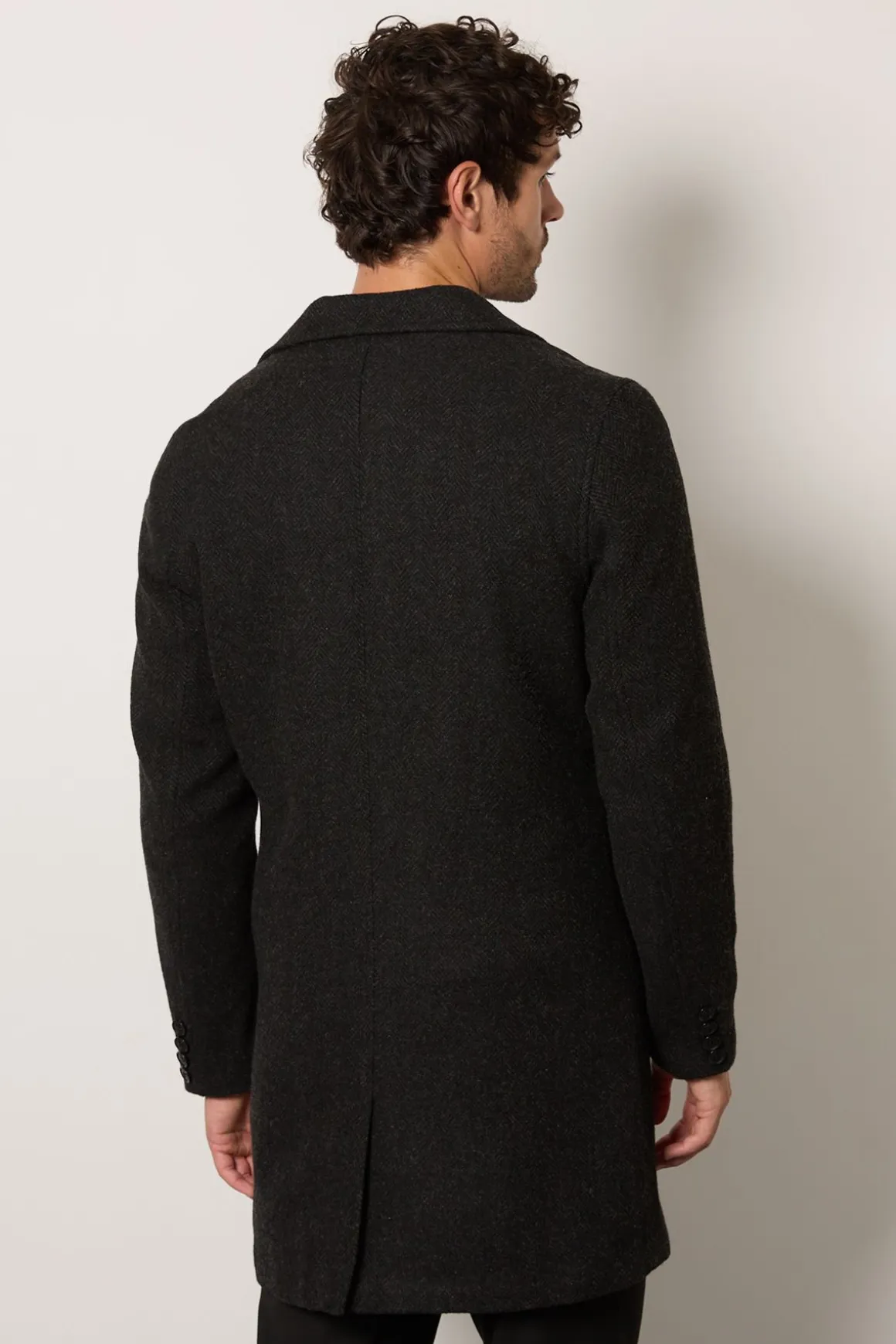 Manteau Croisé Anthracite en Mélange de Laine