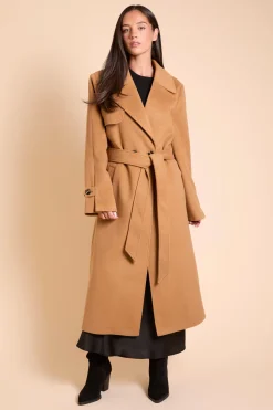 Manteau Croisé Ceinturé À Double Boutonnage Aspect Laine