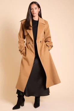 Manteau Croisé Ceinturé À Double Boutonnage Aspect Laine