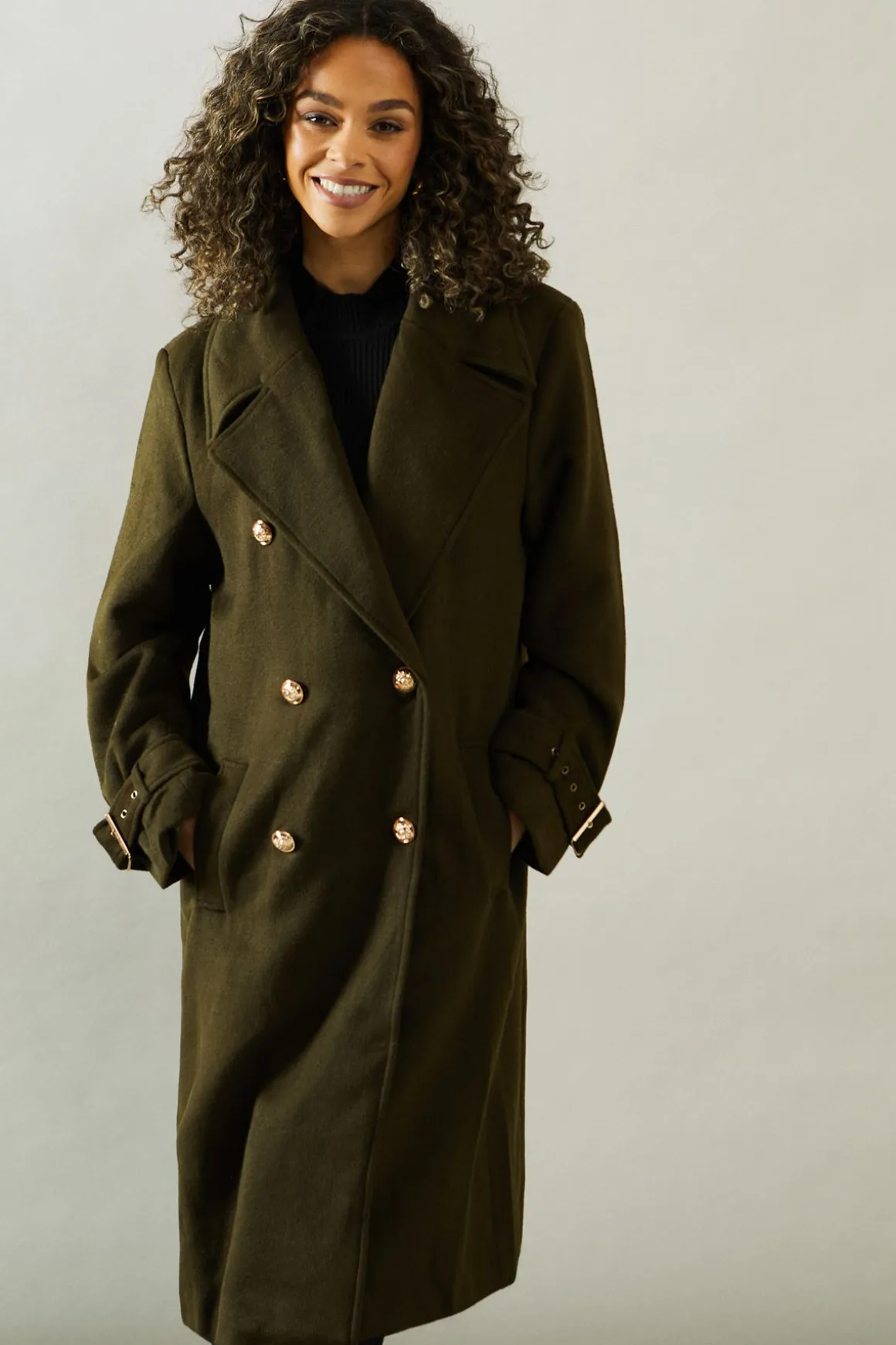Manteau Croisé à Détails de Boucles