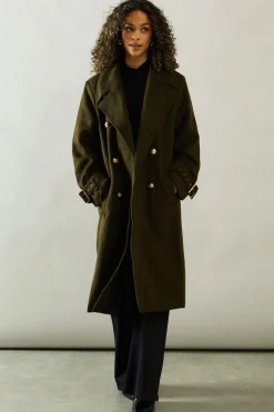 Manteau Croisé à Détails de Boucles