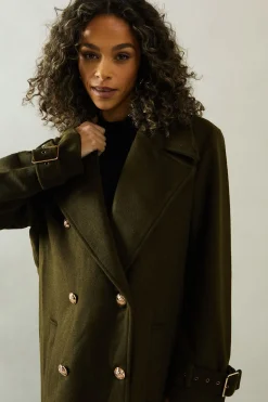Manteau Croisé à Détails de Boucles
