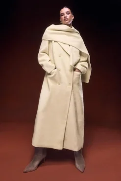 Manteau Croisé en Sergé avec Détail Écharpe