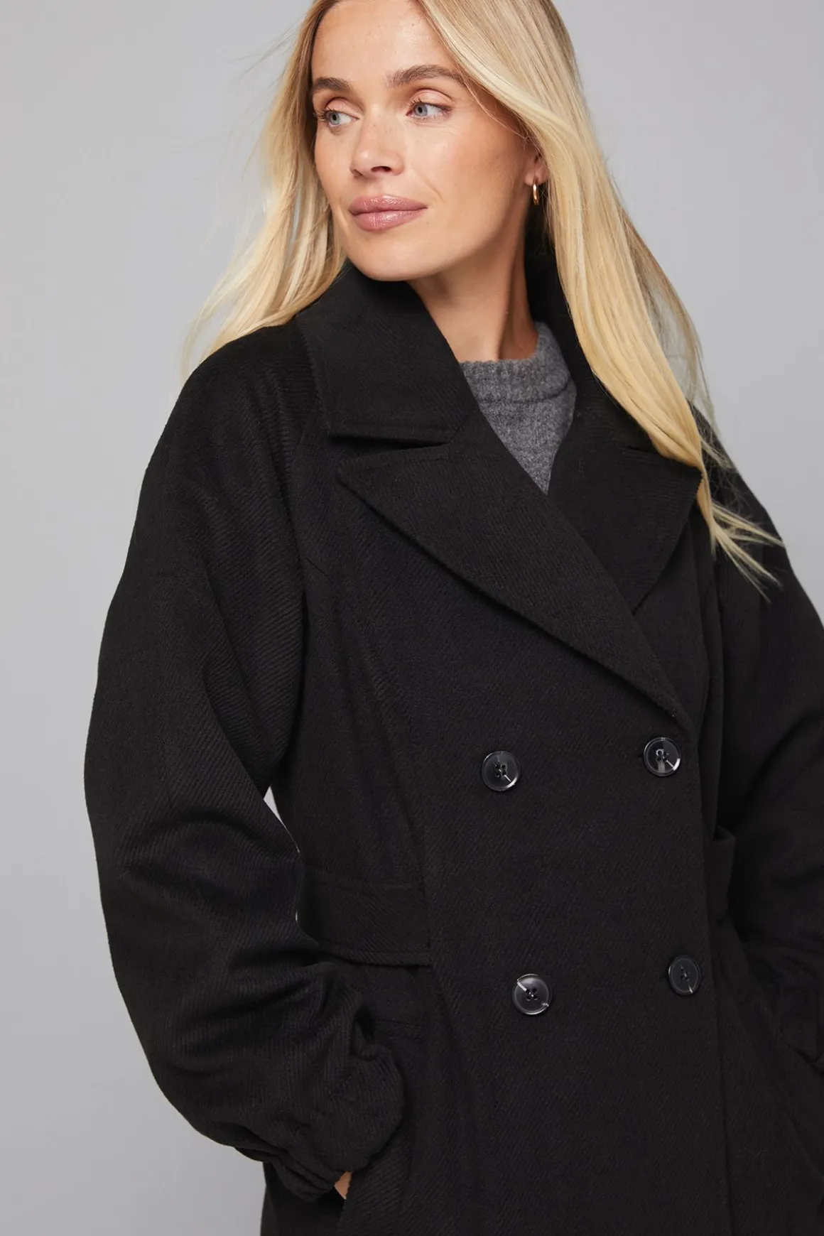 Manteau Croisé à Manches Bouffantes Petite Taille