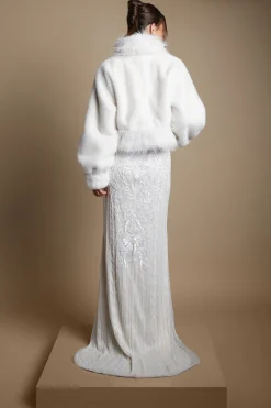 Manteau De Mariée Long À Col En Synthétique Statement