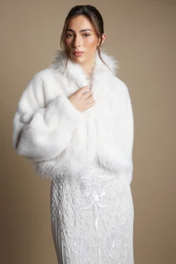 Manteau De Mariée Long À Col En Synthétique Statement