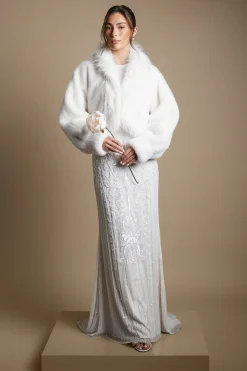 Manteau De Mariée Long À Col En Synthétique Statement