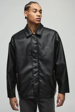boohooMAN Manteau de voiture à col en synthétique avec fermeture éclair oversize<Homme Manteaux Et Vestes
