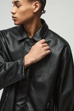 boohooMAN Manteau de voiture à col en synthétique avec fermeture éclair oversize<Homme Manteaux Et Vestes