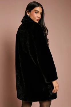 Manteau d'Occasion en synthétique Noire avec Boutons Diamantés