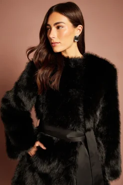 Manteau D'occasion En Synthétique Avec Ceinture En Satin À La Taille