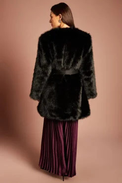 Manteau D'occasion En Synthétique Avec Ceinture En Satin À La Taille