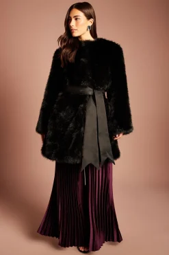 Manteau D'occasion En Synthétique Avec Ceinture En Satin À La Taille