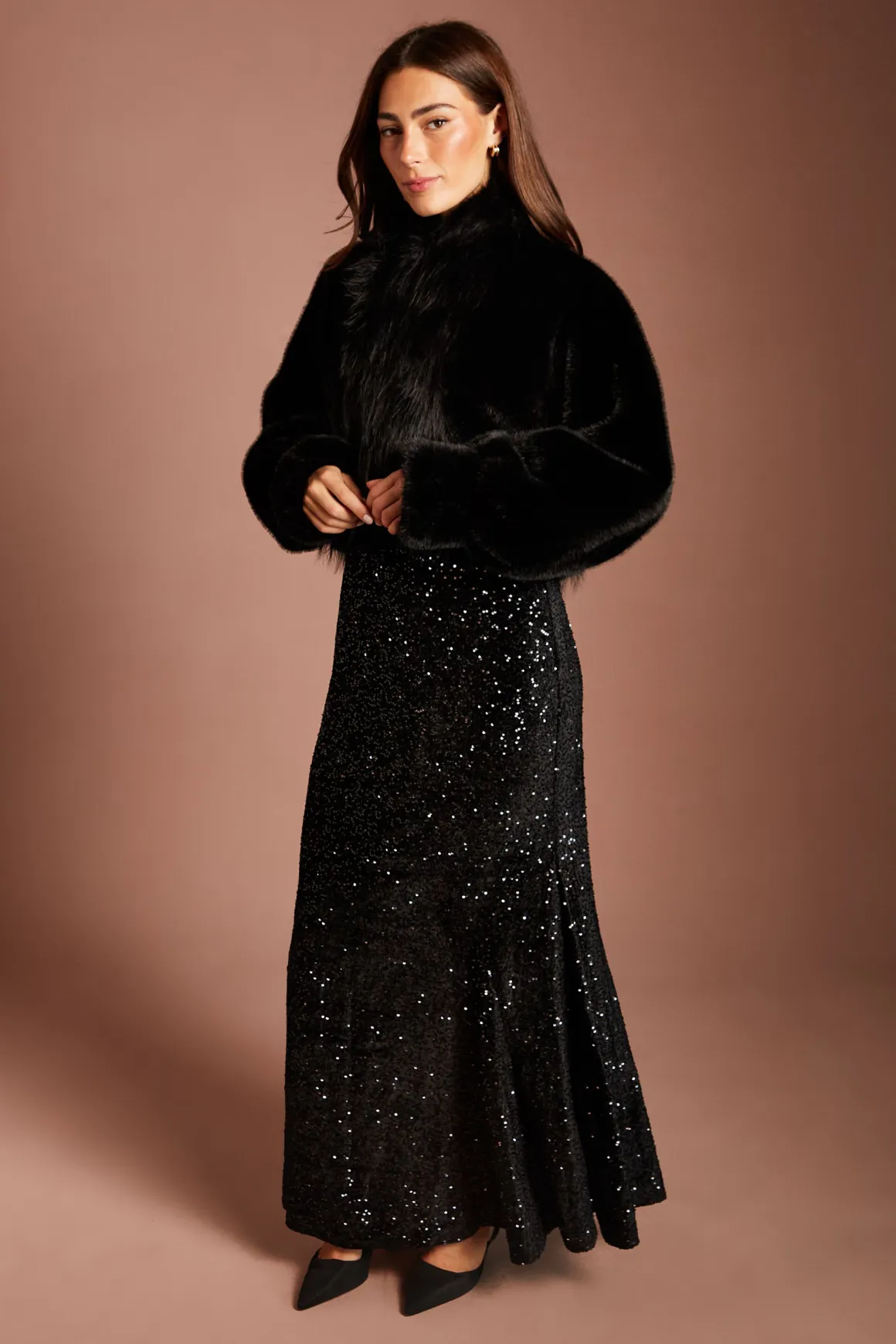 Manteau D'occasion Long À Col En Synthétique Effet Spectaculaire