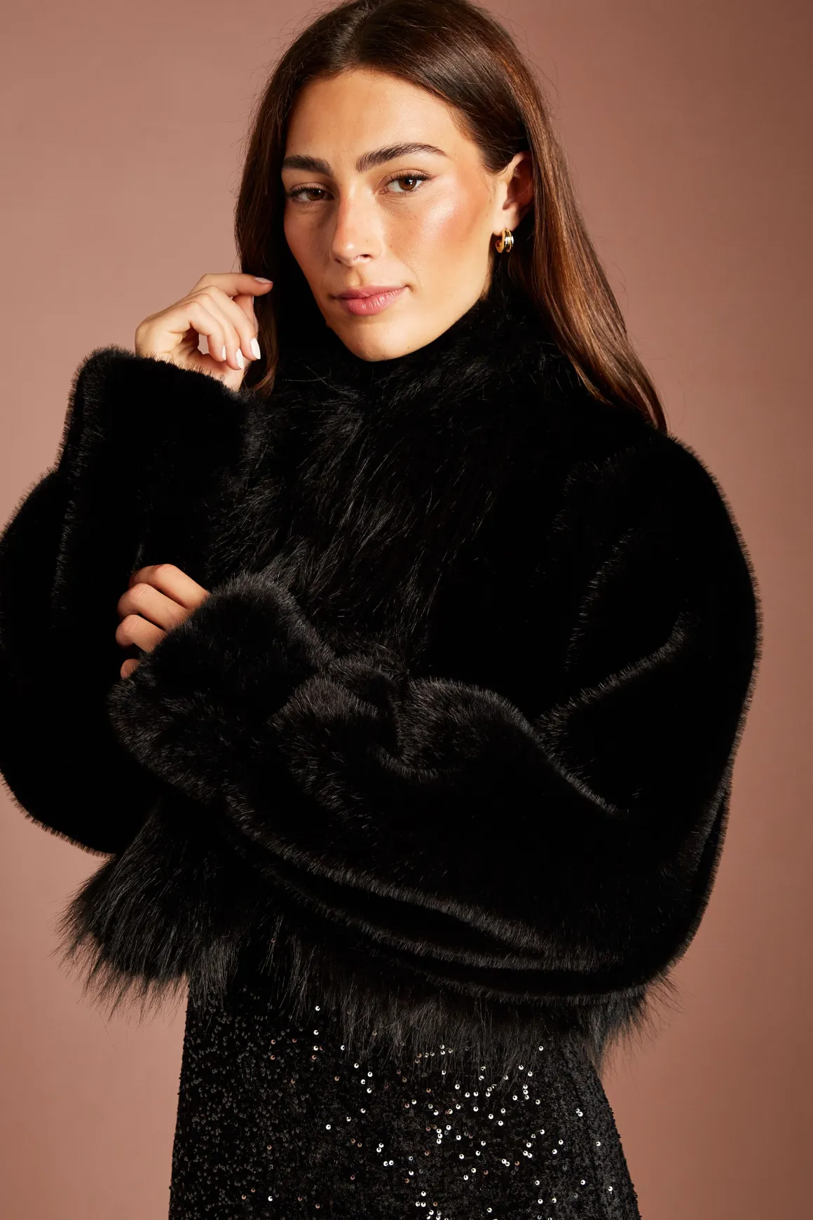 Manteau D'occasion Long À Col En Synthétique Effet Spectaculaire