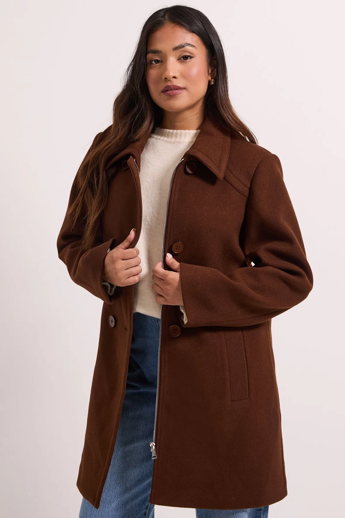 Dorothy Perkins Manteau Dolly Court en Fausse Laine Petite Taille<Femme Looks Chocolat|Manteaux Et Vestes D’Automne