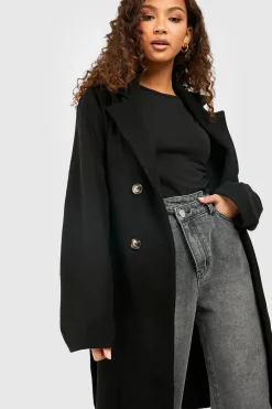 Manteau à double boutonnage effet laine ceinturé