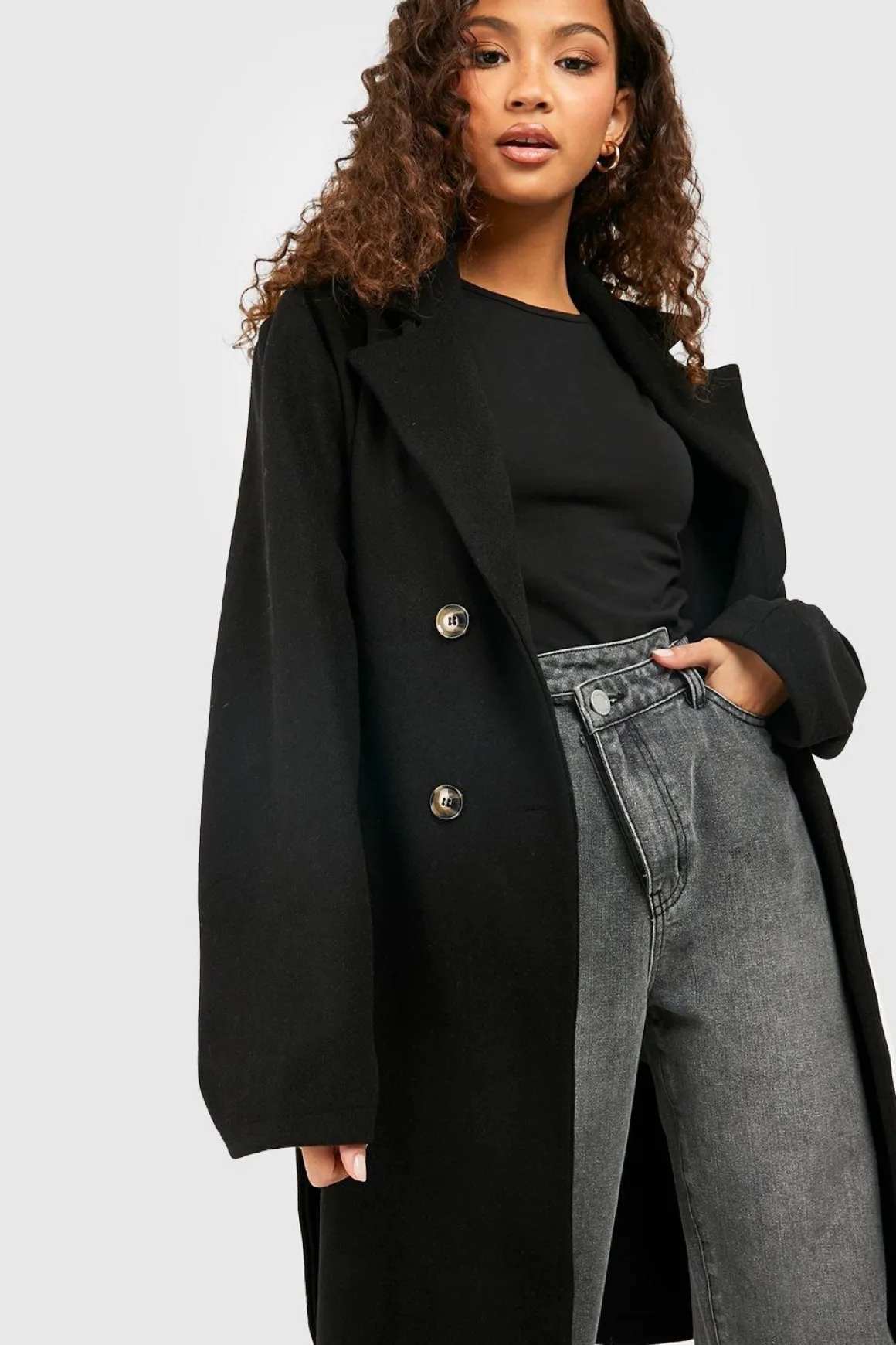 Manteau à double boutonnage effet laine ceinturé