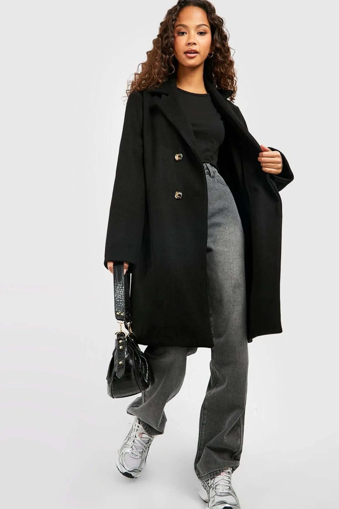 Manteau à double boutonnage effet laine ceinturé