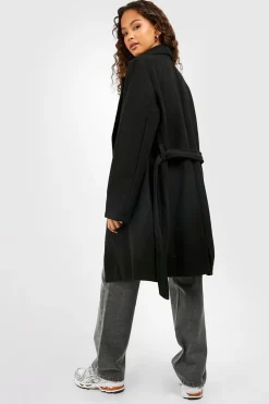 Manteau à double boutonnage effet laine ceinturé