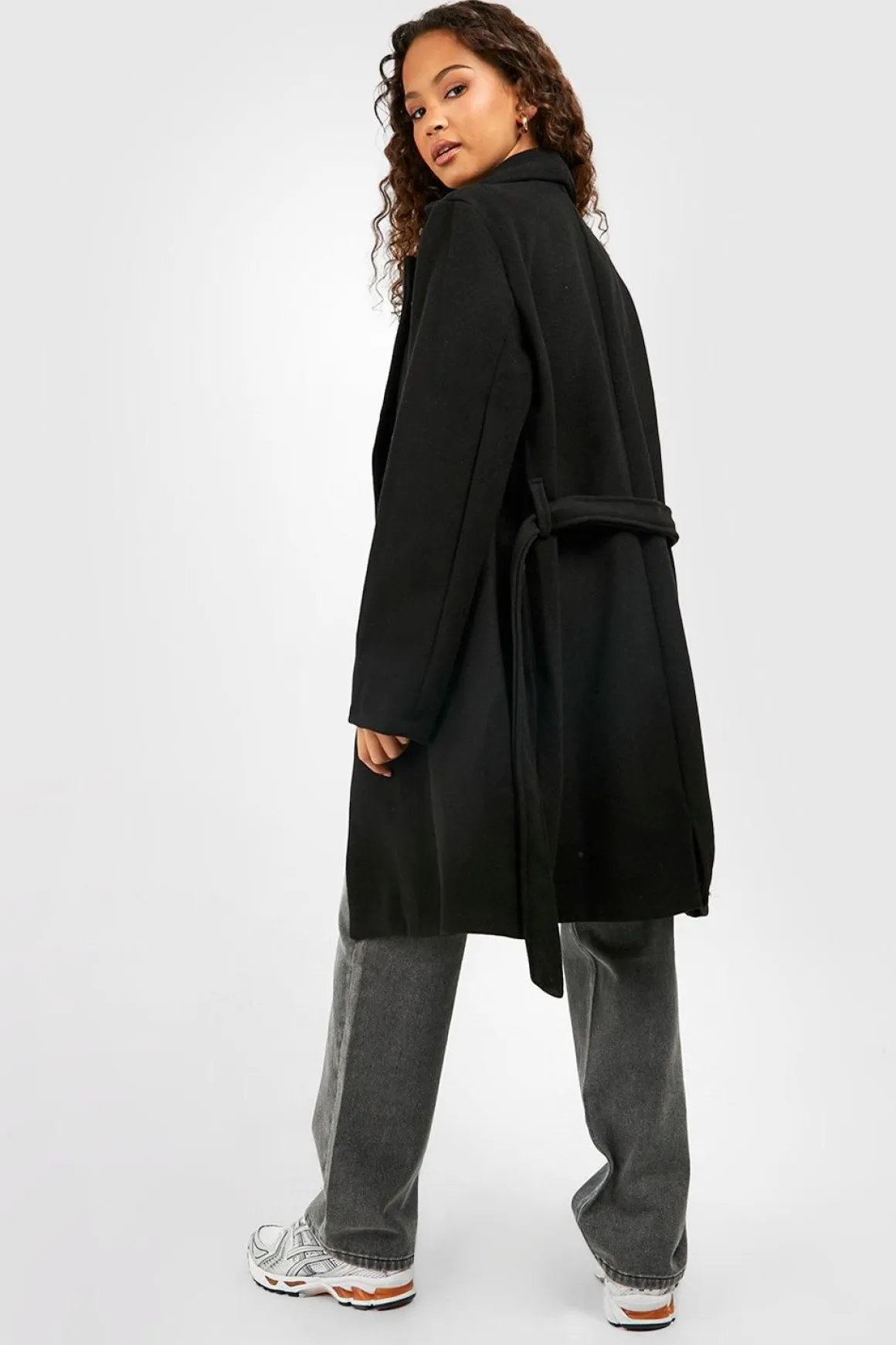 Manteau à double boutonnage effet laine ceinturé