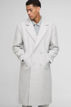 boohooMAN Manteau à double boutonnage en bouclé texturé à épaules tombées et revers<Homme Manteaux Et Vestes