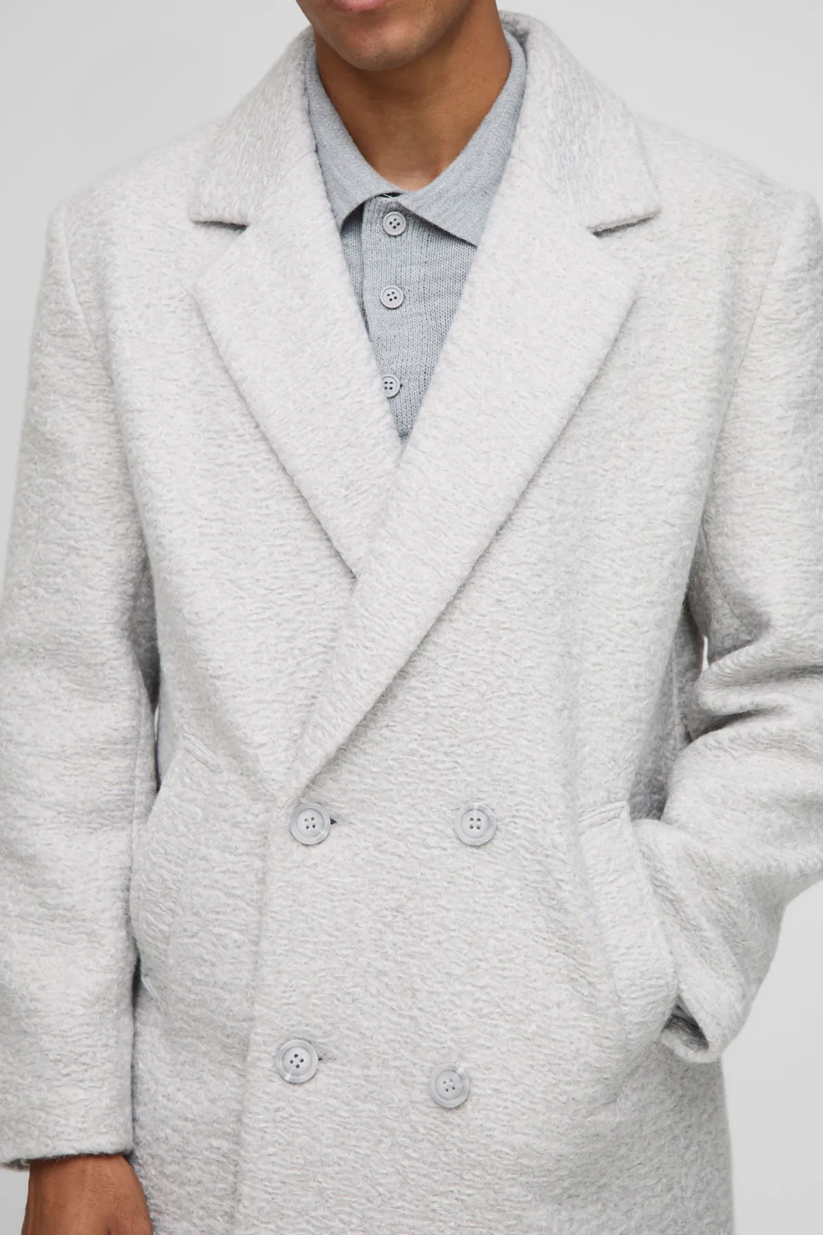 boohooMAN Manteau à double boutonnage en bouclé texturé à épaules tombées et revers<Homme Manteaux Et Vestes
