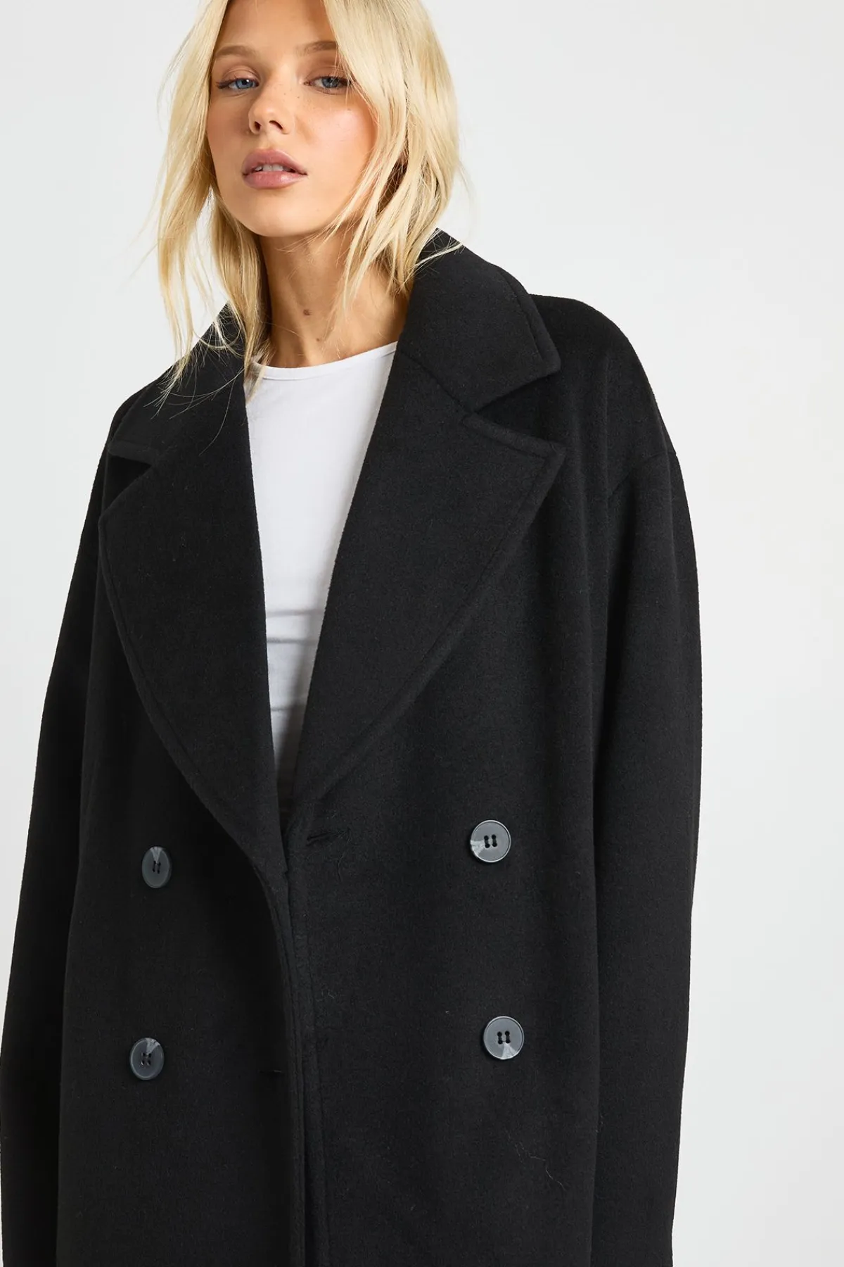 boohoo Manteau à double boutonnage look laine<Femme Manteaux Et Vestes D’Automne|Vestes & Manteaux