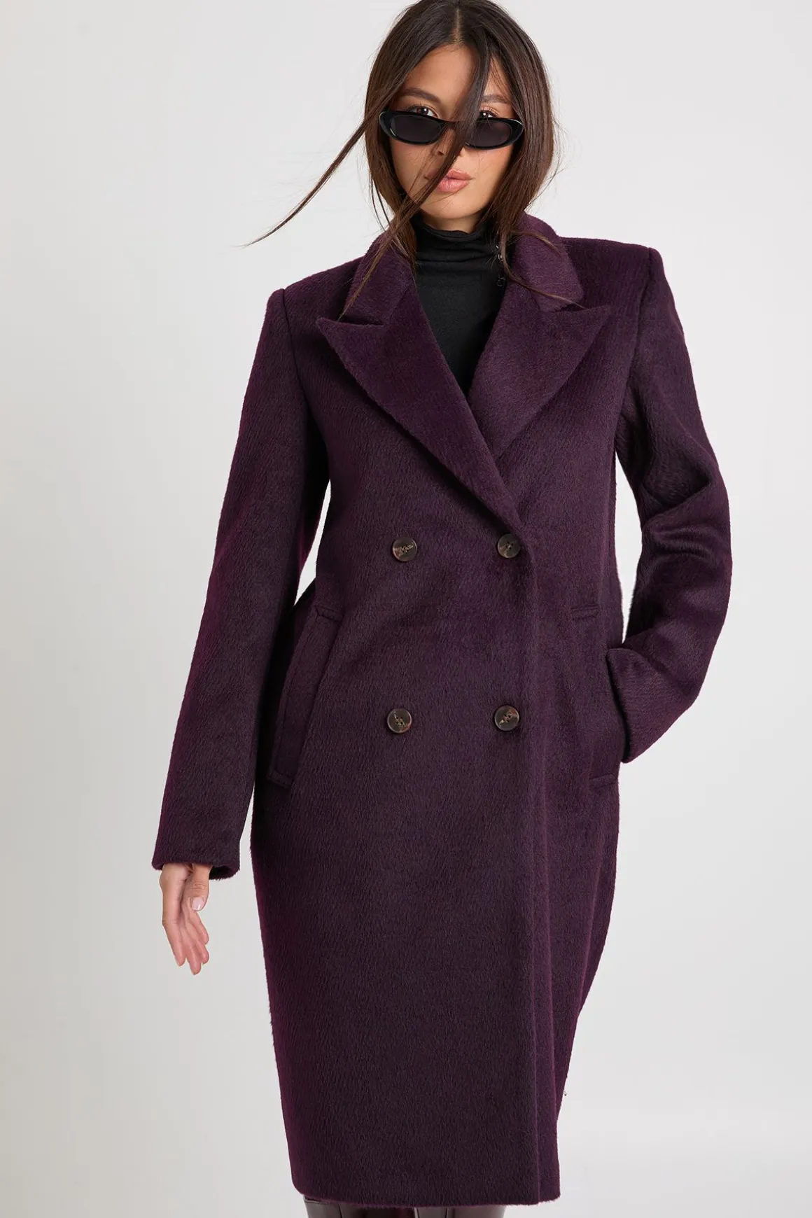 Manteau à double boutonnage style laine