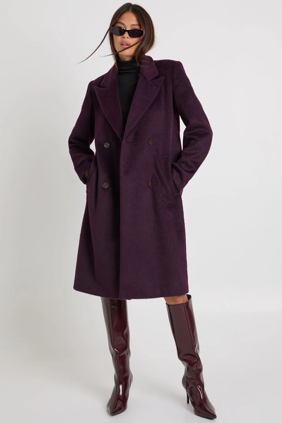 Manteau à double boutonnage style laine