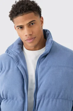 Manteau doudoune à col entonnoir en synthétique bleu