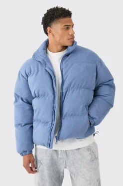 Manteau doudoune à col entonnoir en synthétique bleu