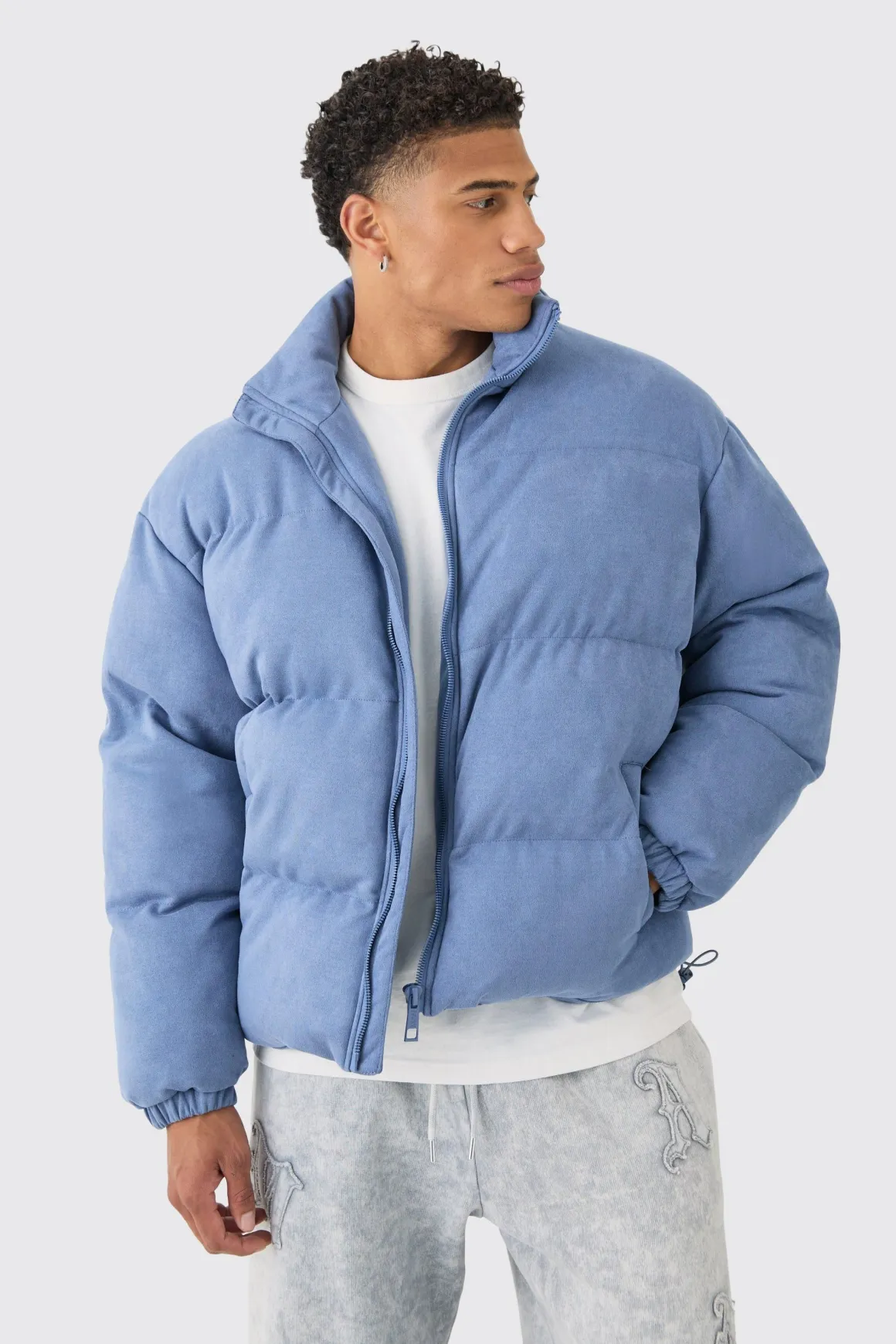 Manteau doudoune à col entonnoir en synthétique bleu