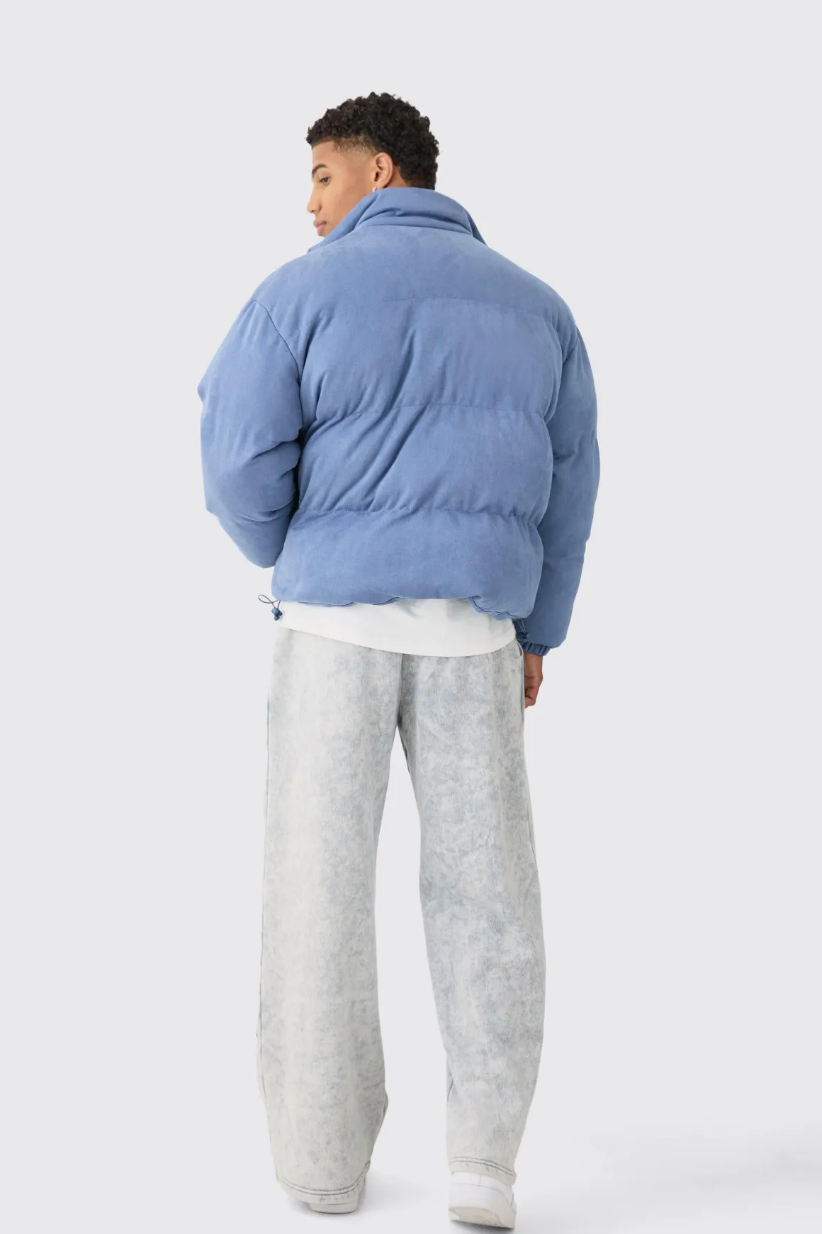 Manteau doudoune à col entonnoir en synthétique bleu