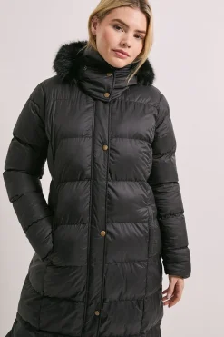 Manteau Doudoune Long avec Bordure en Fourrure