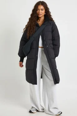 boohoo Manteau doudoune long à détails côtelés<Femme Doudounes|Vestes & Manteaux
