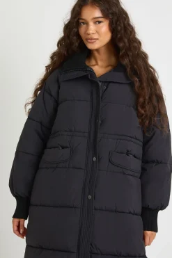 boohoo Manteau doudoune long à détails côtelés<Femme Doudounes|Vestes & Manteaux